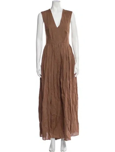 Pre-owned Heidi Merrick V-neck Long Dress In Brown