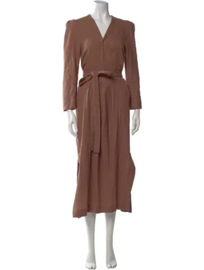 Pre-owned Heidi Merrick V-neck Long Dress In Brown