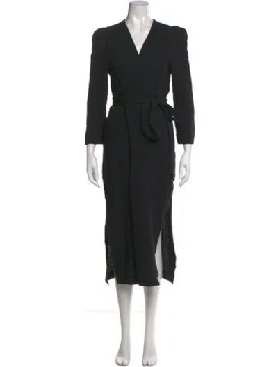 Pre-owned Heidi Merrick V-neck Midi Length Dress In Black