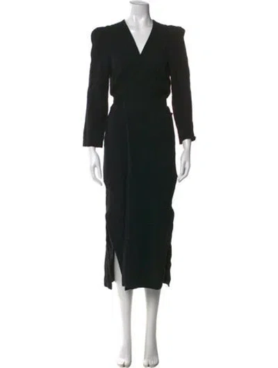 Pre-owned Heidi Merrick V-neck Midi Length Dress In Black