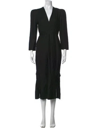 Pre-owned Heidi Merrick V-neck Midi Length Dress In Black