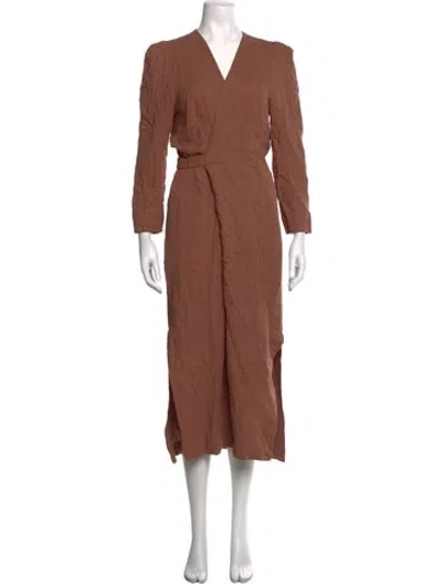 Pre-owned Heidi Merrick V-neck Midi Length Dress In Brown