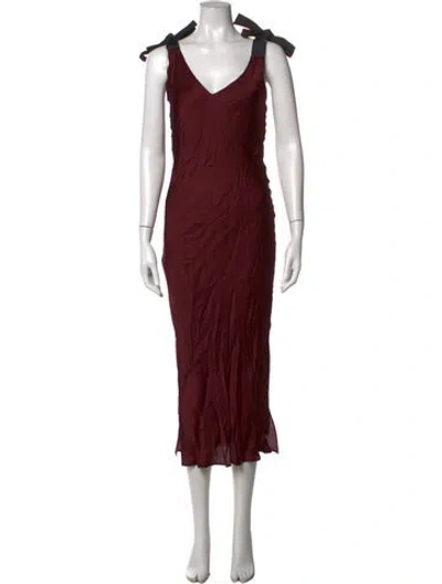 Pre-owned Heidi Merrick V-neck Midi Length Dress In Burgundy