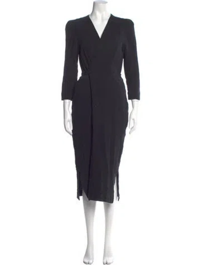 Pre-owned Heidi Merrick V-neck Midi Length Dress In Gray
