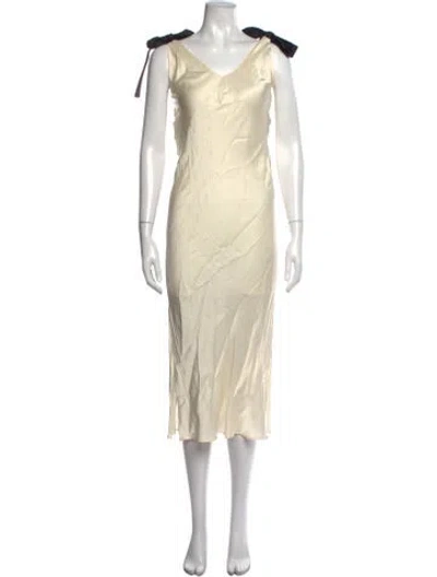 Pre-owned Heidi Merrick V-neck Midi Length Dress In Neutrals