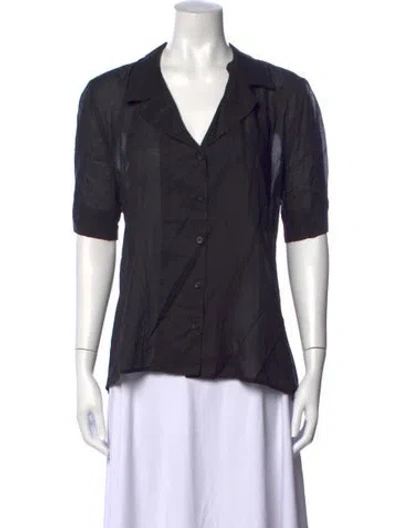 Pre-owned Heidi Merrick V-neck Short Sleeve Button-up Top In Blue