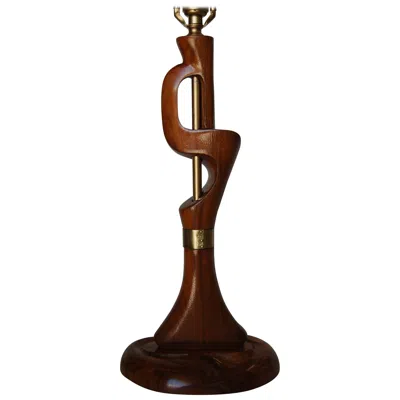 Pre-owned Heifetz Freeform Abstract Carved Mahogany Table Lamp With Brass Accents, Jascha  In Brown