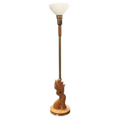 Pre-owned Heifetz Style Hand Carved Torchère Floor Lamp In Brown