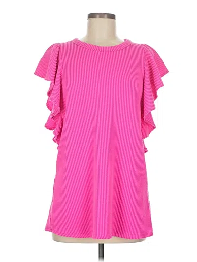 Pre-owned Heimish Usa 3/4 Sleeve Top Pink Ruffles Neckline Tops