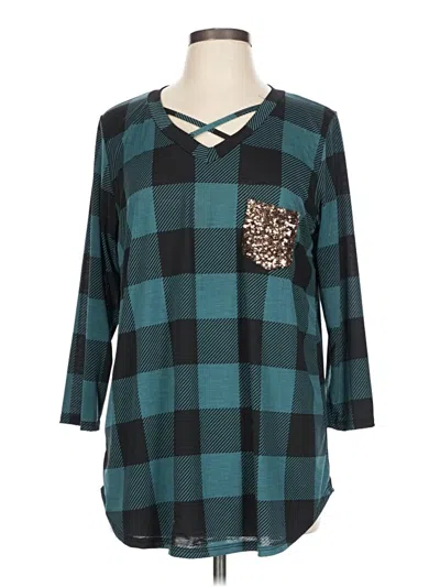 Pre-owned Heimish Usa 3/4 Sleeve Top Teal V-neck Tops