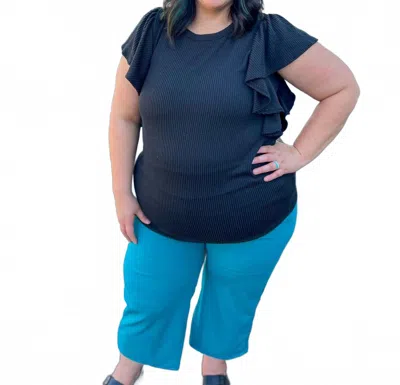 Heimish Usa Alana Ruffle Sleeve Top In Black In Blue