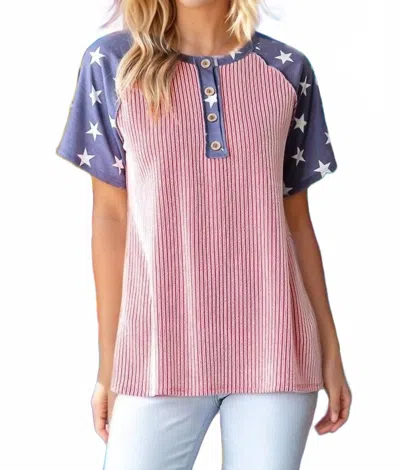 Heimish Usa American Star Button Up Top In Multi In Pink