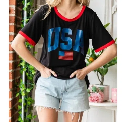 Heimish Usa Americana Patriotic Flag Theme Usa Short Sleeve Top In Black