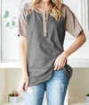 Heimish Usa Animal Print Half Button Top In Charcoal In Neutral