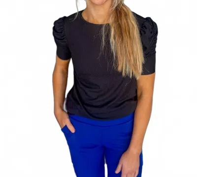 Heimish Usa Avery Ruched Sleeves Top In Black In Animal Print