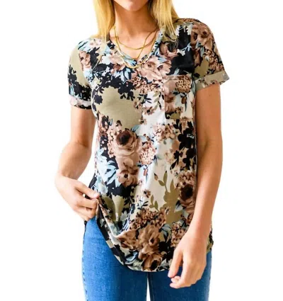Heimish Usa Baskets Of Flowers Floral Tee In Olive In Green