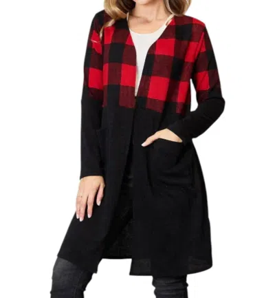 Heimish Usa Buffalo Plaid Pocket Cardigan In Black/red In Multi