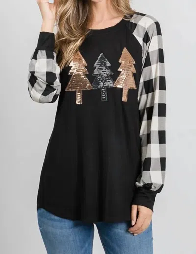 Heimish Usa Buffalo Plaid Sequin Tree Top In Black