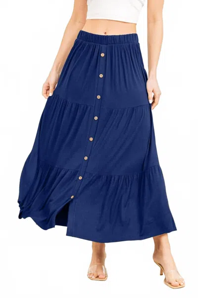 Heimish Usa Button Up Long Tiered Skirt In Navy In Blue