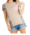 Heimish Usa Color Block With Pocket Tee In Taupe In Neutral
