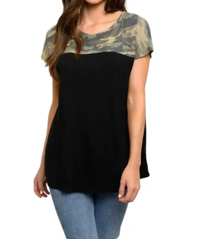 Heimish Usa Colorblock Criss Cross Back Short Sleeve Top In Black In Multi