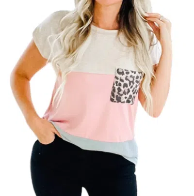 Heimish Usa Colorblock Leopard Tee In White/pink/blue In Multi