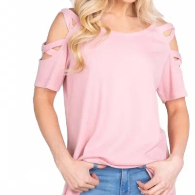 Heimish Usa Crisscross Cold Shoulder Solid Top In Dusty Pink