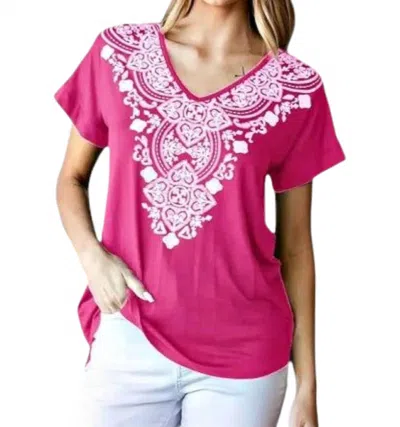 Heimish Usa Damask Print Dolman Sleeve Top - Plus In Fuchsia In Pink