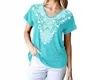 Heimish Usa Damask Print Short Sleeve Top In Mint In Blue