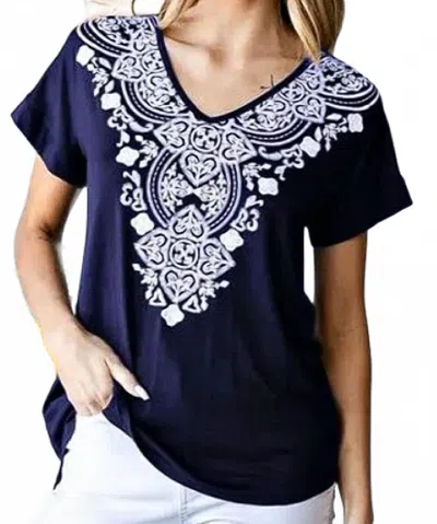 Heimish Usa Damask V-neck Dolman Top In Navy In Blue