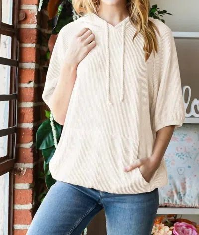 Heimish Usa Dolman Short Puff Sleeve Ribbed Hoodie In Cream In White
