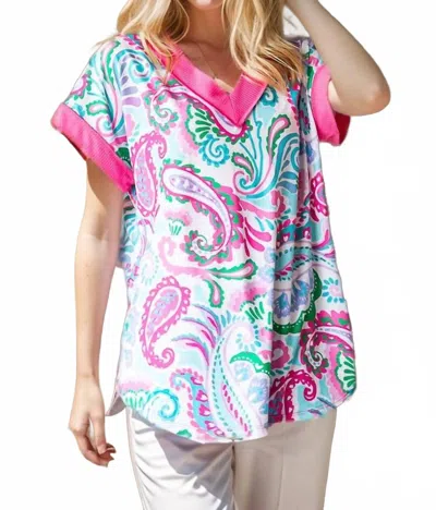 Heimish Usa Dolman Sleeve V-neck Paisley Print Top In Multi In Pink