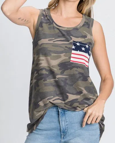 Heimish Usa Camo Flag Pocket Tank Top In Green In Gray