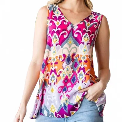 Heimish Usa Flare V-neck Top With Self Tie Back In Fuchsia Multicolor