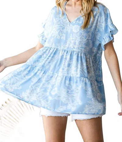 Heimish Usa Floral Babydoll Top In Light Blue