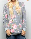 Heimish Usa Floral Hoodie With Kangaroo Pocket In Grey Mauve In Multi