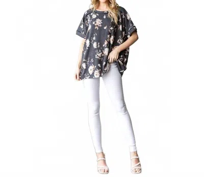 Heimish Usa Floral Ribbed Top In Black In Blue