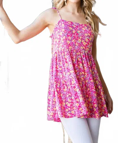 Heimish Usa Full Size Floral Tie Shoulder Tiered Cami In Fuchsia