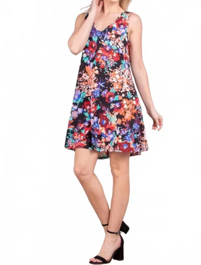 Heimish Usa Full Size Floral V-neck Mini Tank Dress In Black In Multi