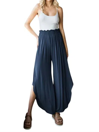Heimish Usa Full Size Frill Slit High Waist Wide Leg Pant - Plus In Navy In Blue