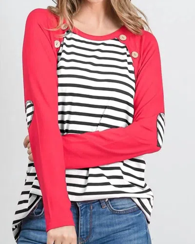 Heimish Usa Heart Patch Striped Button Top In Red/white In Multi