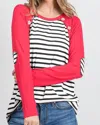 Heimish Usa Heart Patch Striped Button Top In Red/white In Multi