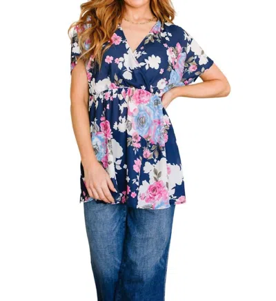 Heimish Usa Hello Hummingbird Floral Top In Navy In Blue
