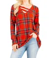 Heimish Usa Holiday Plaid Criss Cross Top In Red In Red
