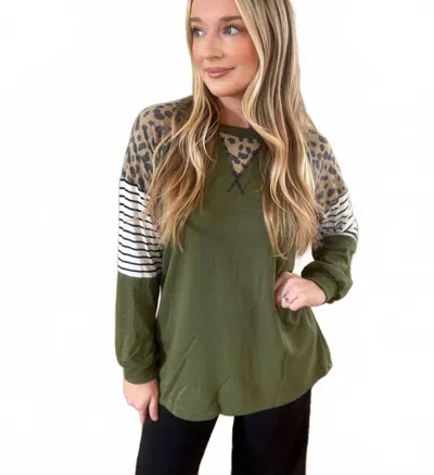 Heimish Usa Leopard Accents Top In Olive In Green
