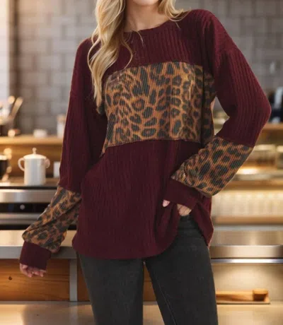 Heimish Usa Leopard Colorblock Sweater In Burgundy