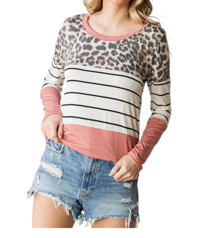 Heimish Usa Leopard Stripe Colorblock Top In Multi Color