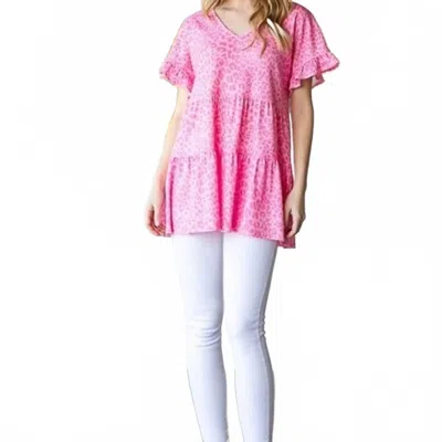 Heimish Usa Leopard Tiered Short Sleeve Top In Pink