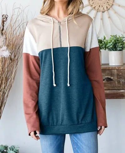 Heimish Usa Long Sleeve Color Block Hoodie In Forest Green /tan In Blue