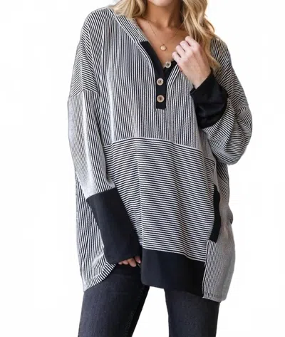 Heimish Usa Long Sleeve Stripe & Solid Contrast Hoodie In Gray